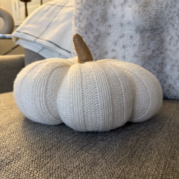 Hobby Lobby Cream Sweater Knit Stuffed Pumpkin Pillow - Picture 6 of 8